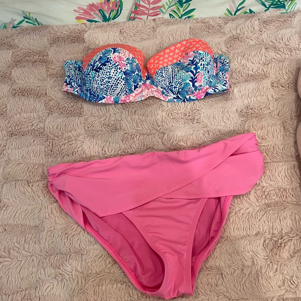 Floral Print Bandeau Bikini Top with Pink Swim Briefs